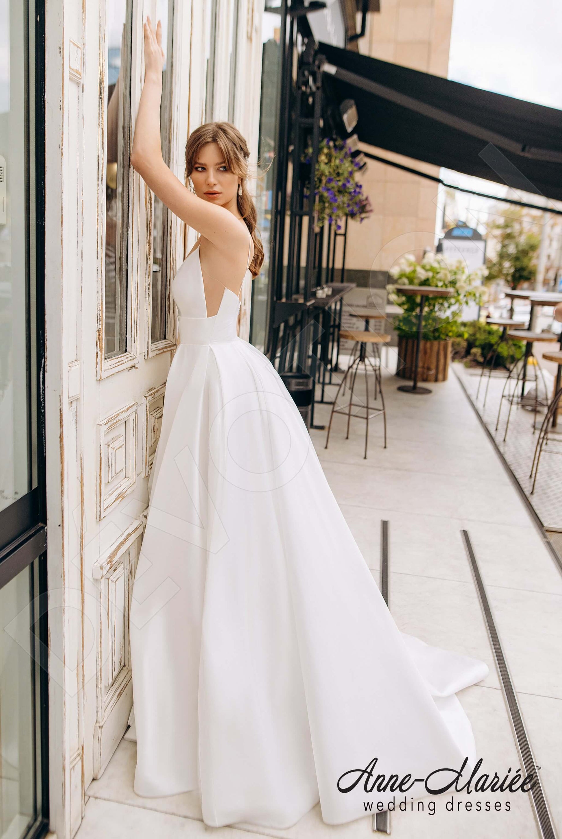 Raine A-line Deep V-neck Milk Wedding dress