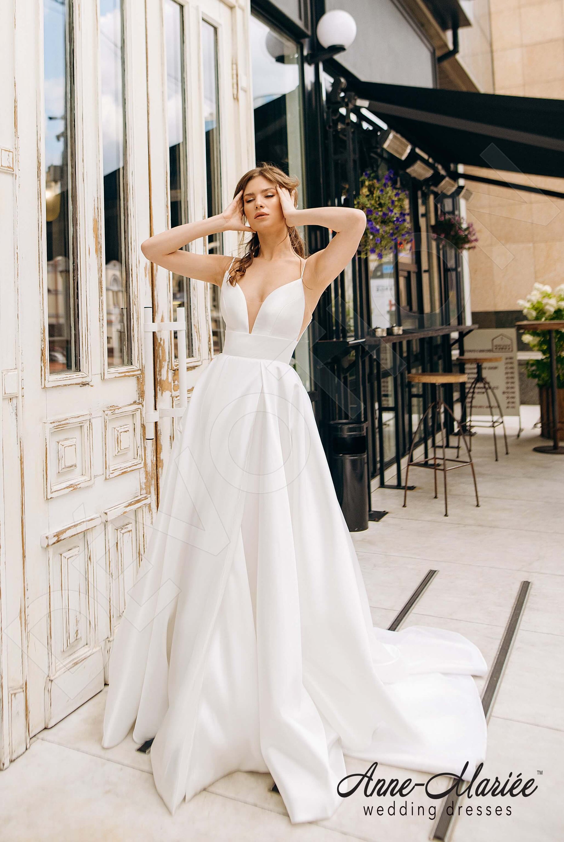 Raine A-line Deep V-neck Milk Wedding dress