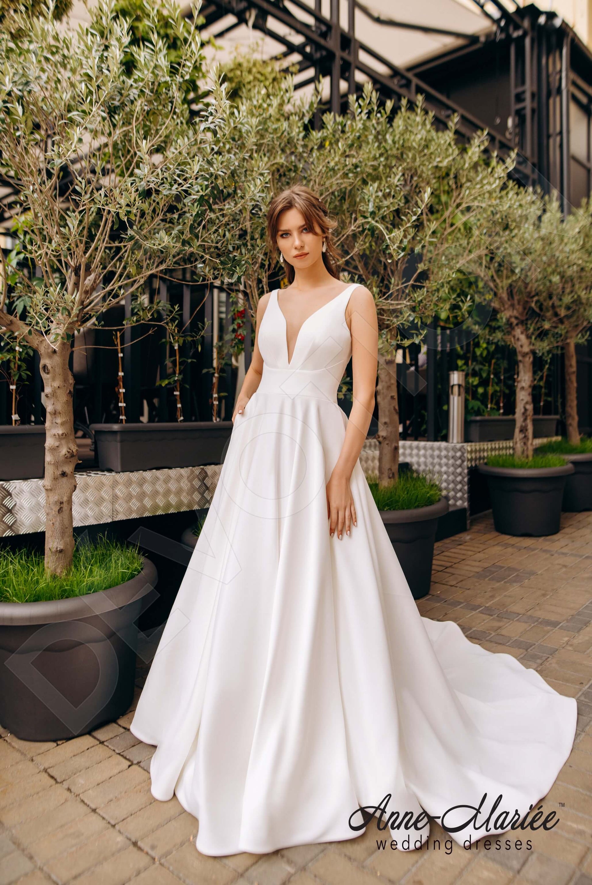 Rubin A-line Deep V-neck Milk Wedding dress