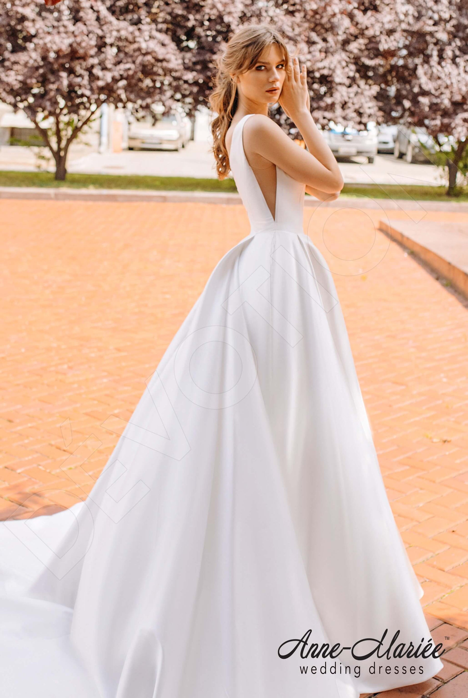 Tiffany A-line Deep V-neck Milk Wedding dress