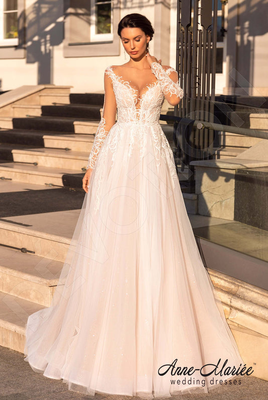 Astrida A-line Illusion Milk Peach Wedding dress