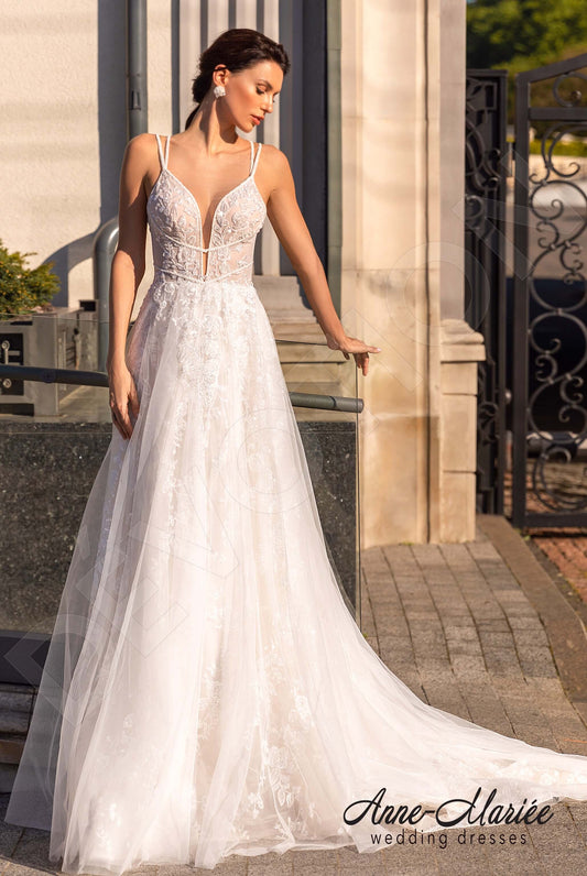 Fabba A-line Deep V-neck Milk Peach Wedding dress