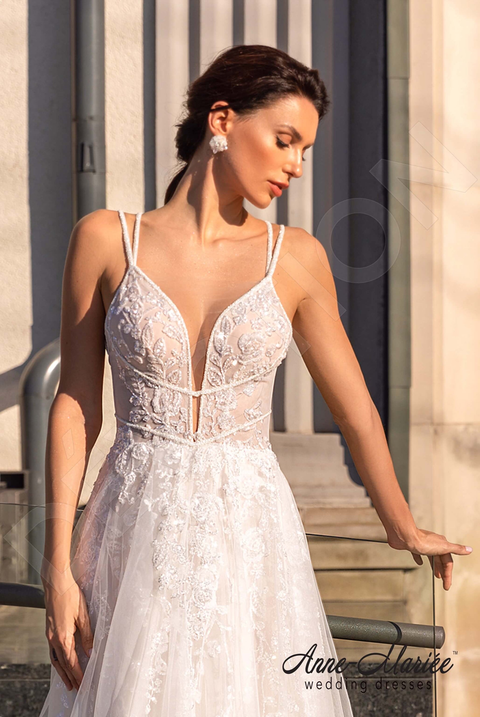 Fabba A-line Deep V-neck Milk Peach Wedding dress