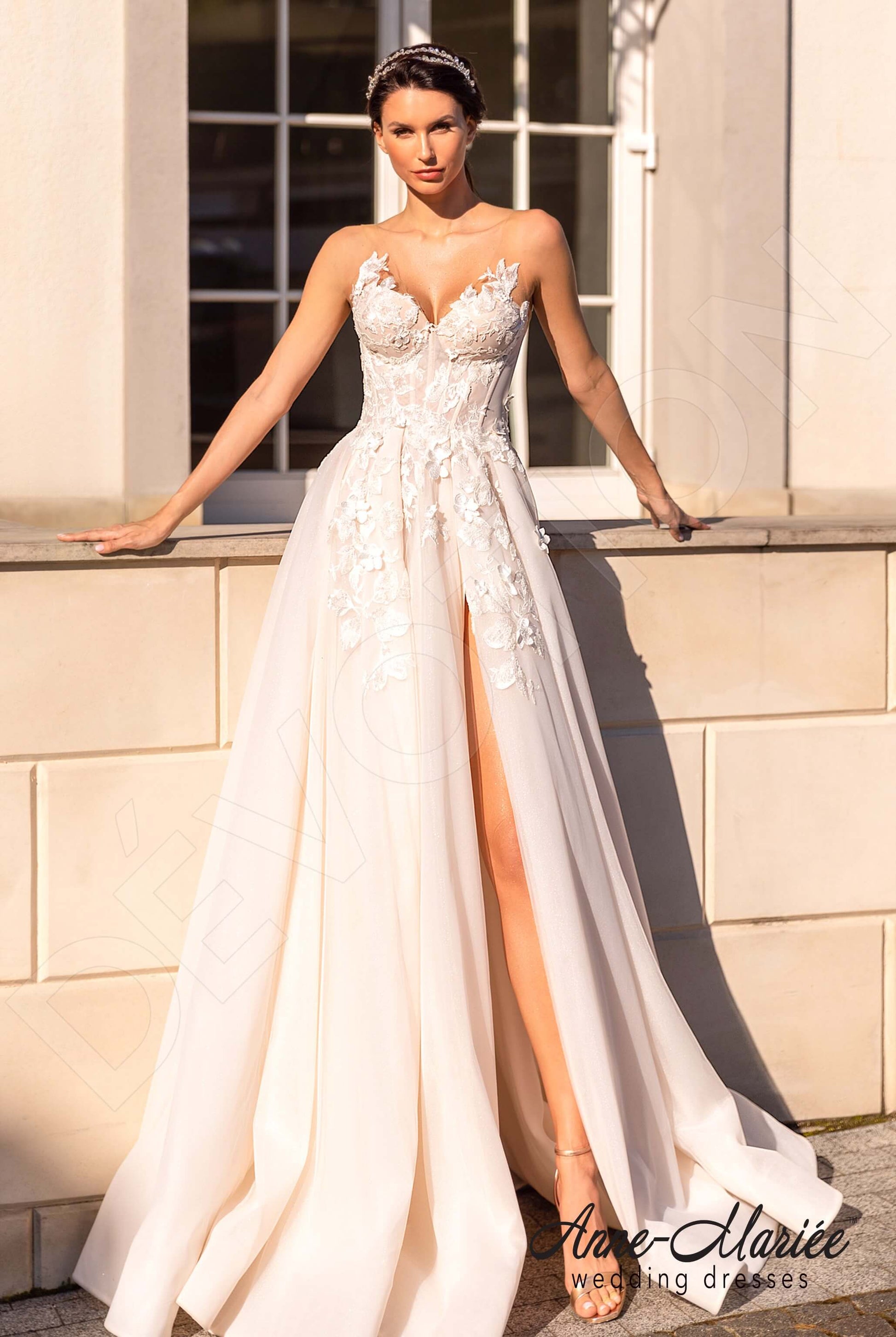 Flor A-line V-neck Milk Peach Wedding dress