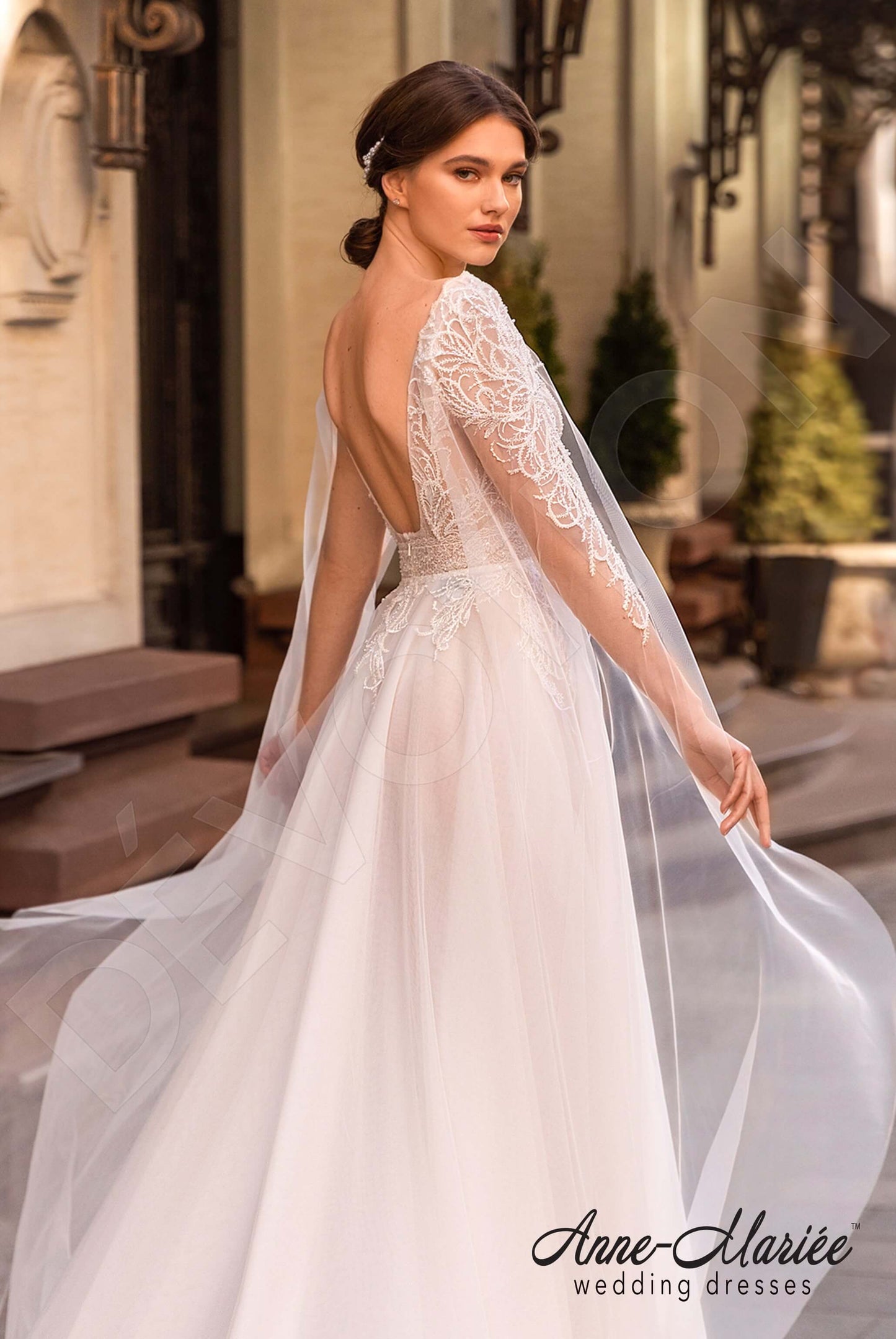 Noelly Open back A-line Detachable sleeves Wedding Dress 3