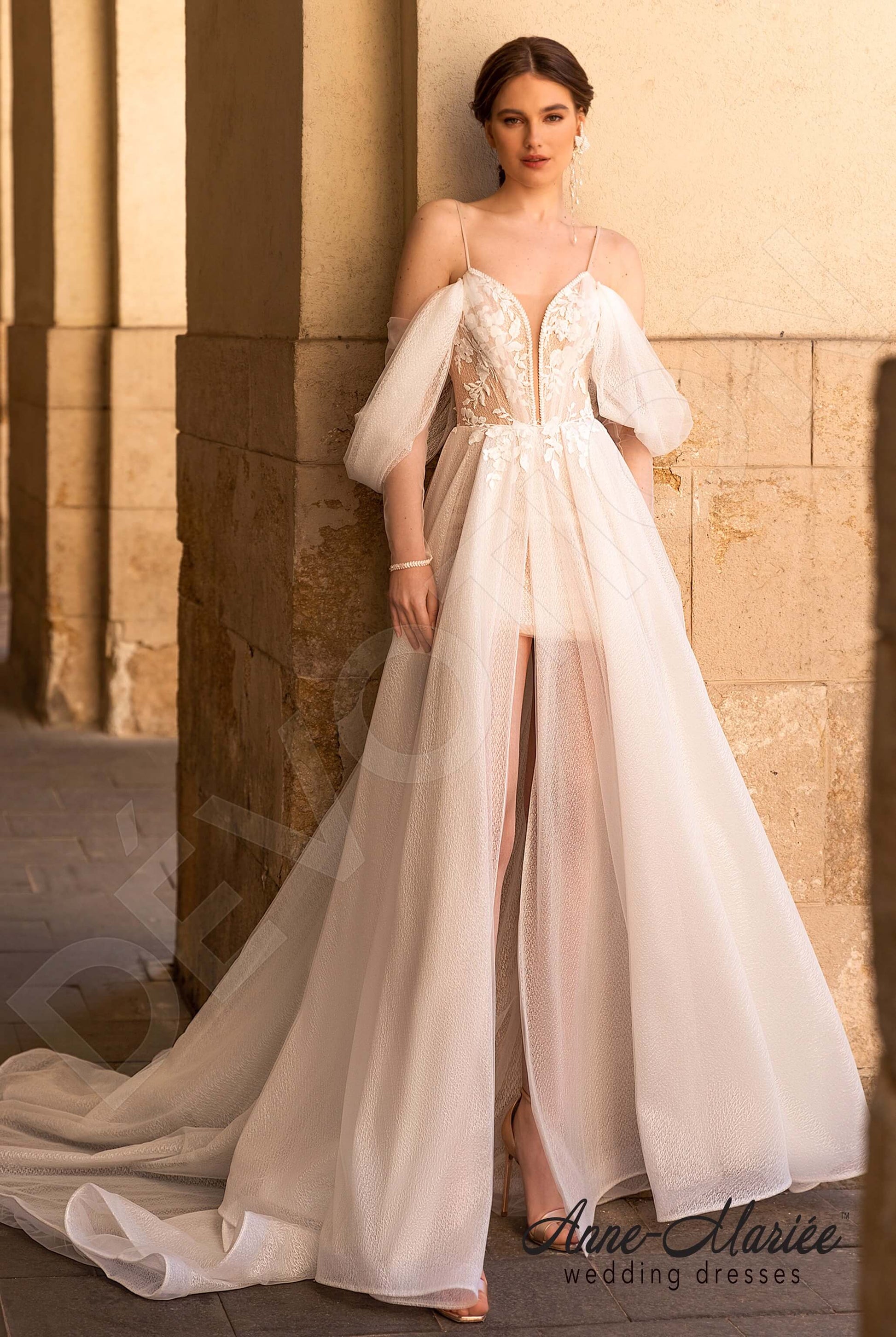 Orian A-line Deep V-neck Milk Nude Wedding dress