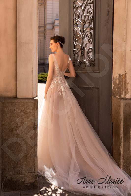 Selesta A-line Deep V-neck Milk PowderPink Wedding dress