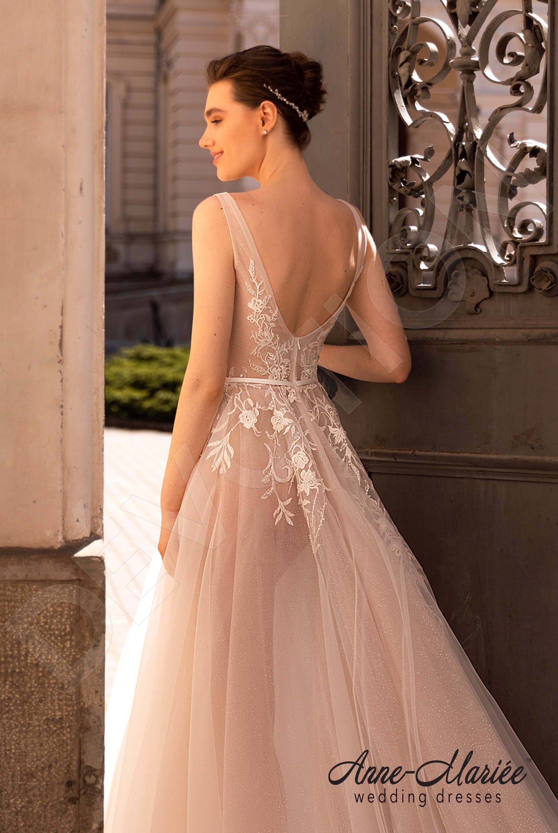 Selesta A-line Deep V-neck Milk PowderPink Wedding dress