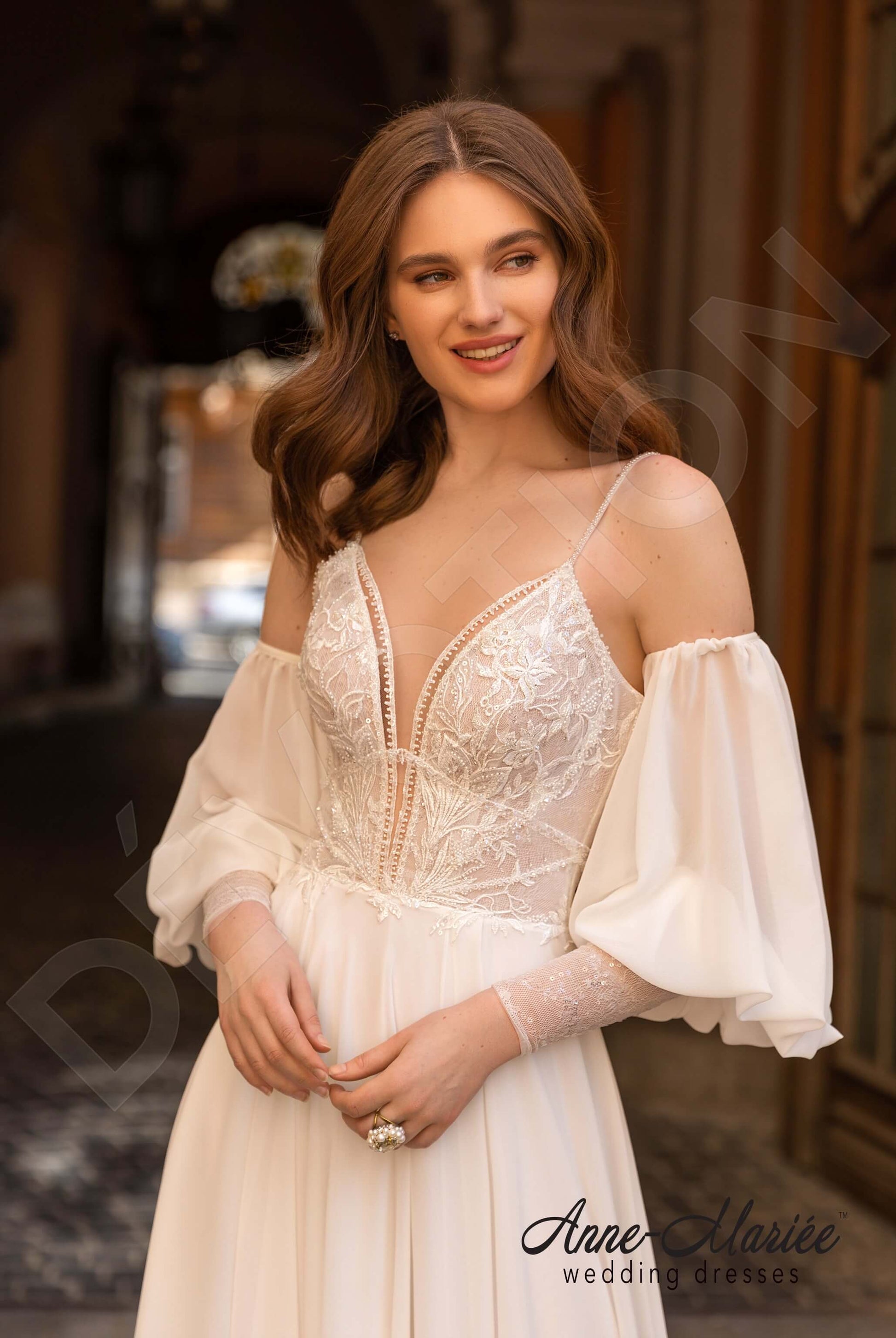 Selma A-line V-neck Milk Wedding dress