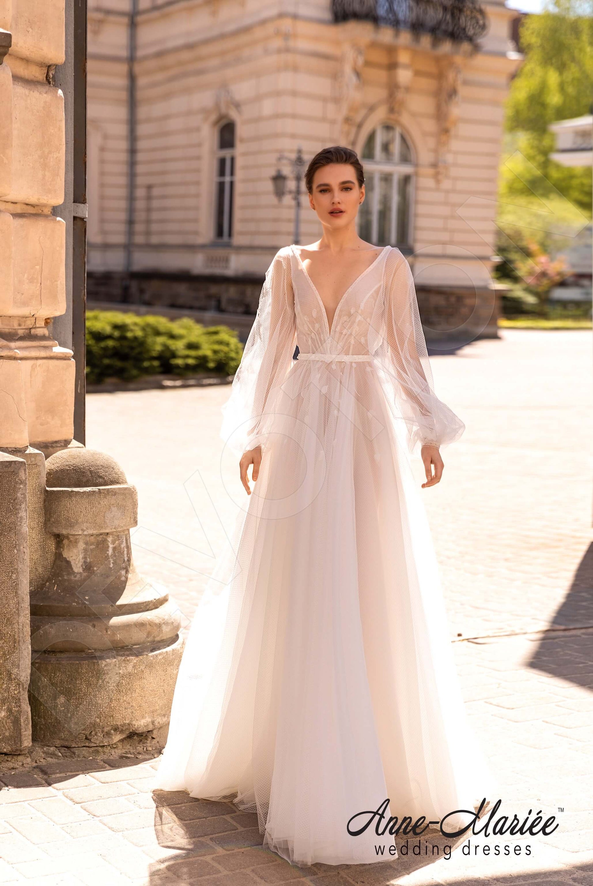 Sophie A-line Deep V-neck Milk Wedding dress