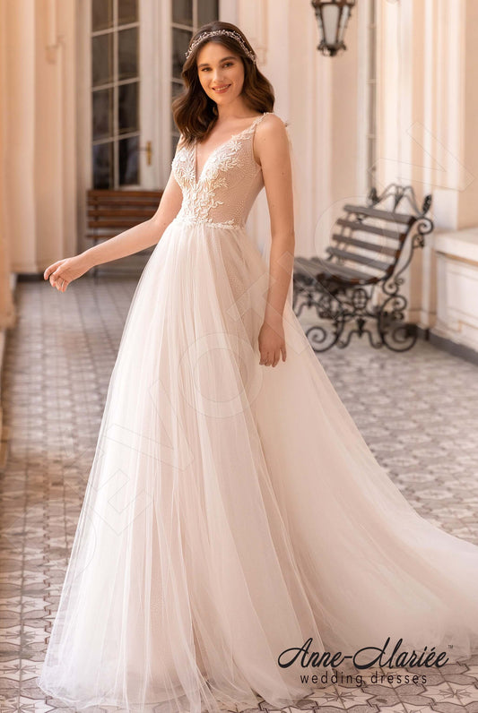 Toinet A-line Deep V-neck Milk Nude Wedding dress