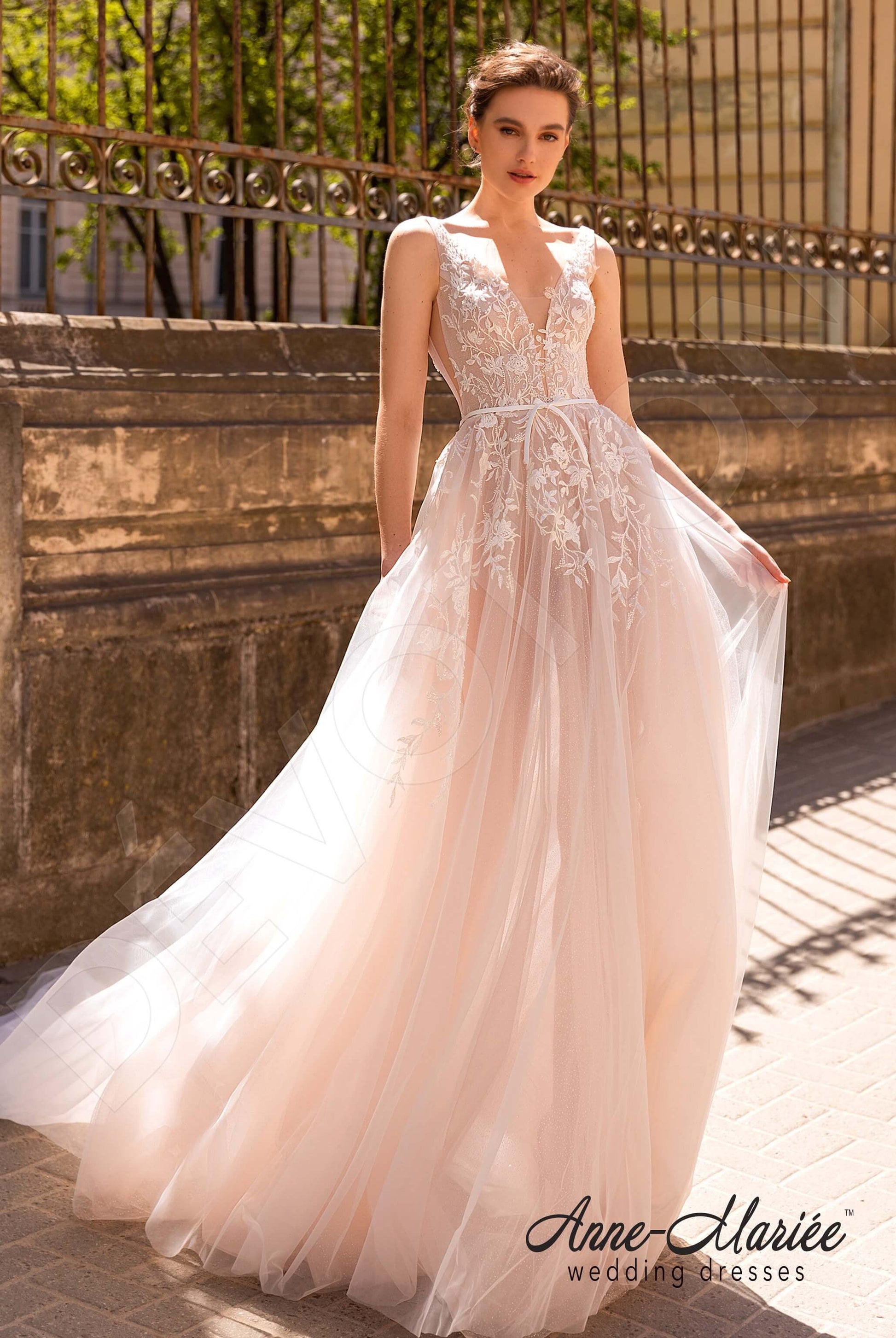 Selesta A-line Deep V-neck Milk PowderPink Wedding dress