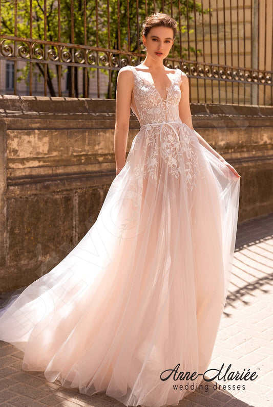 Selesta A-line Deep V-neck Milk PowderPink Wedding dress