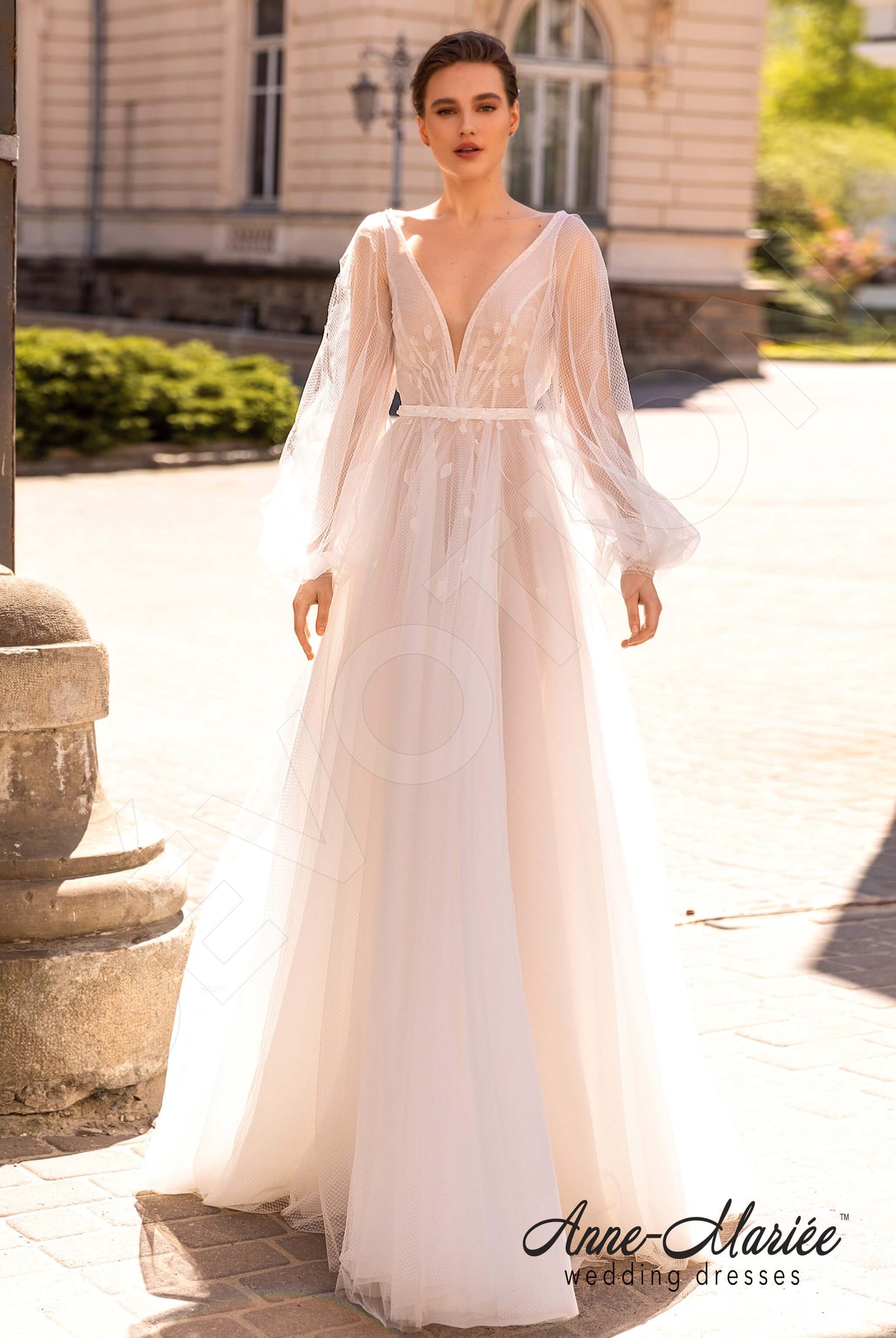 Sophie A-line Deep V-neck Milk Wedding dress